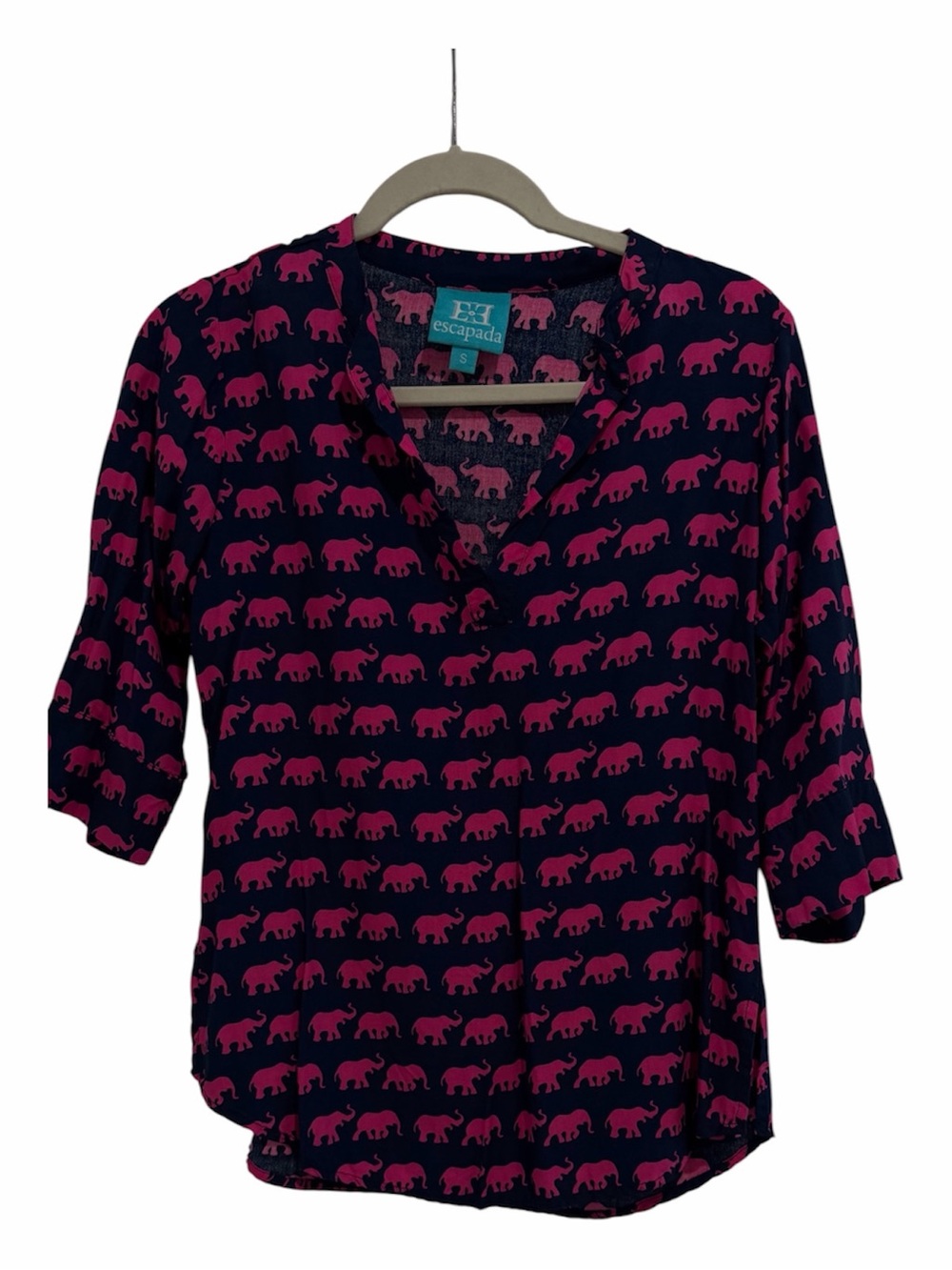 escapada tunic Navy Top with Pink Elephant  size Small beach summer vacation
